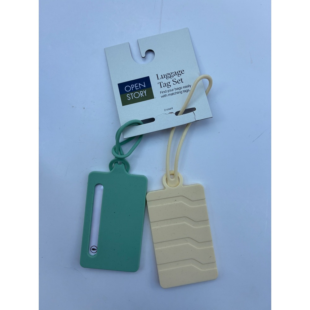 Open Story Luggage Tag Set 2 Count Sage Green and Cream Travel Accessories New